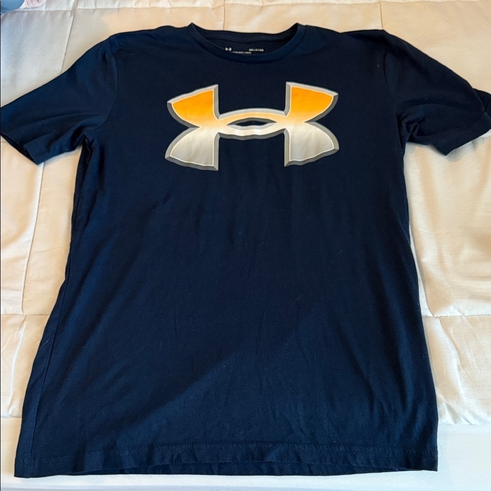 Under Armour Men's Dark Blue Tee with Orange Logo
